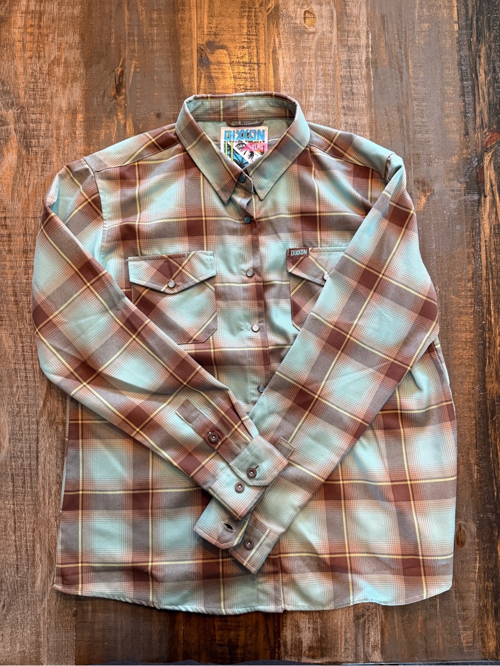 DIXXON Men's Plaid Button-Down Shirt in Sage Green & Brown